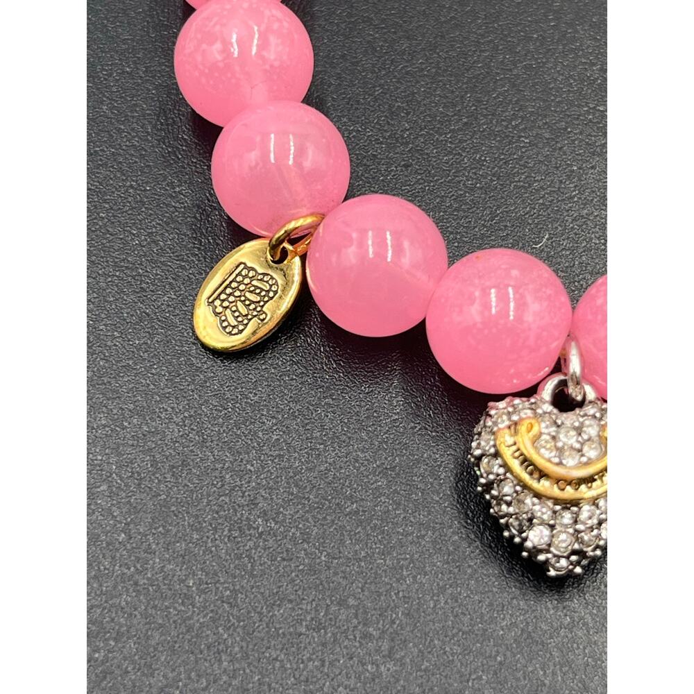 Juicy Couture Pink Beaded Stretch Pave Heart Charm Bracelet Hangtag - Picture 3 of 6